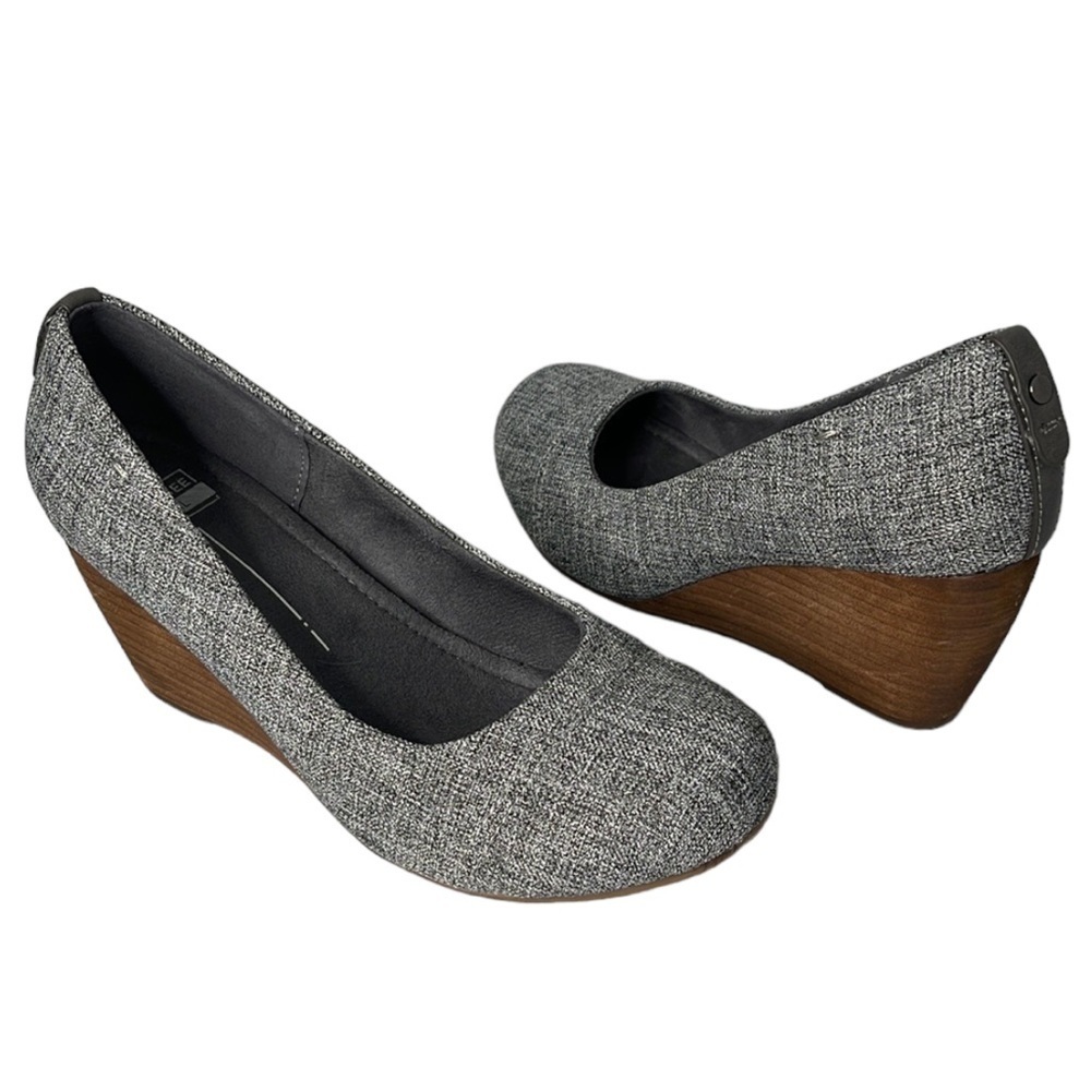 Chelsee Girl Heavenly Grey Tweed Round Toe Wedge Textile Leather Cushion Size 10